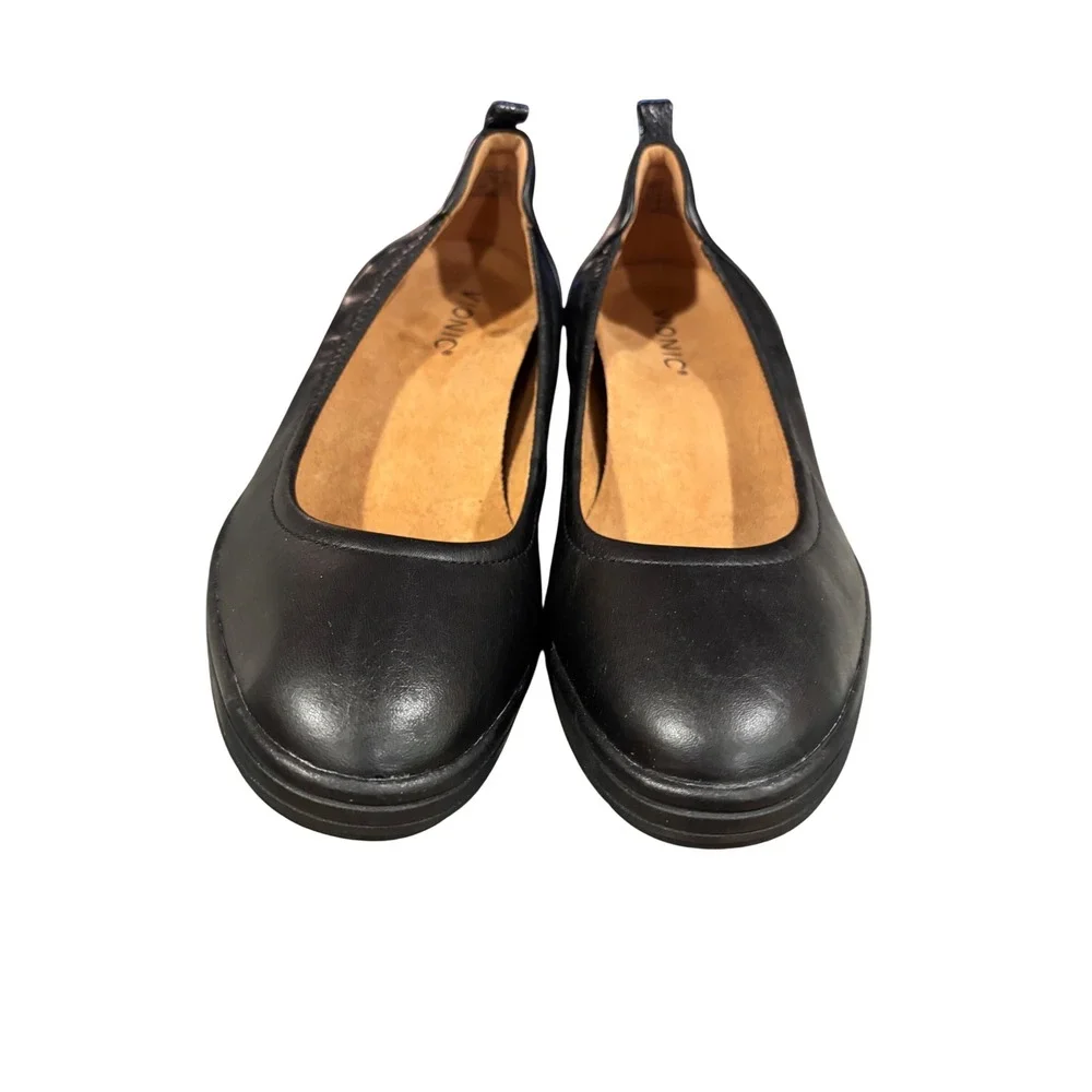 Vionic Jacey Black Leather Wedge‎ Loafer Womens 6 Wide Slip On Comfort Shoes